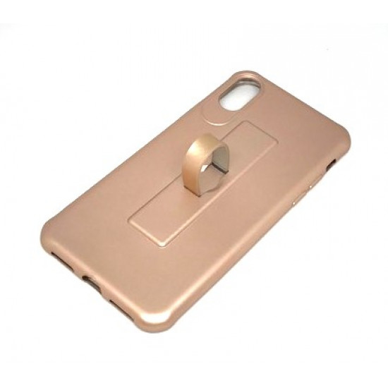 Capa De Silicone Motomo Con Anillo De Dedo Para Apple Iphone X (5.5 ) Rosado Dourada.